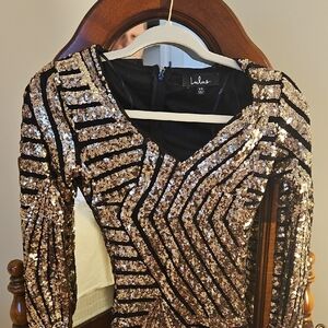 Lulu's Black and Gold Sequin Mini Dress
